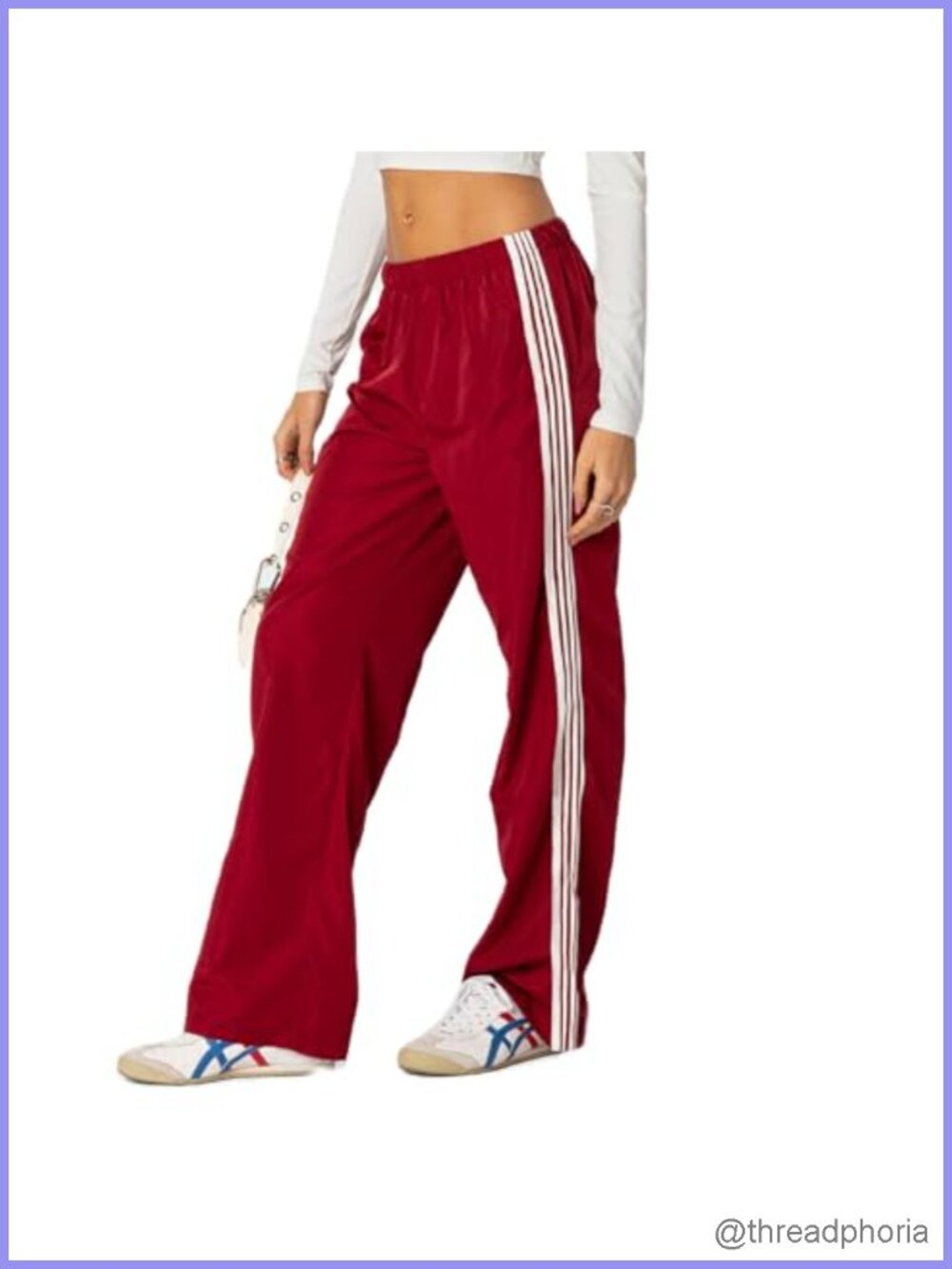 Polyester Wide Leg Side Stripe Sweatpants High Rise Stretchy Track Pants Lounge